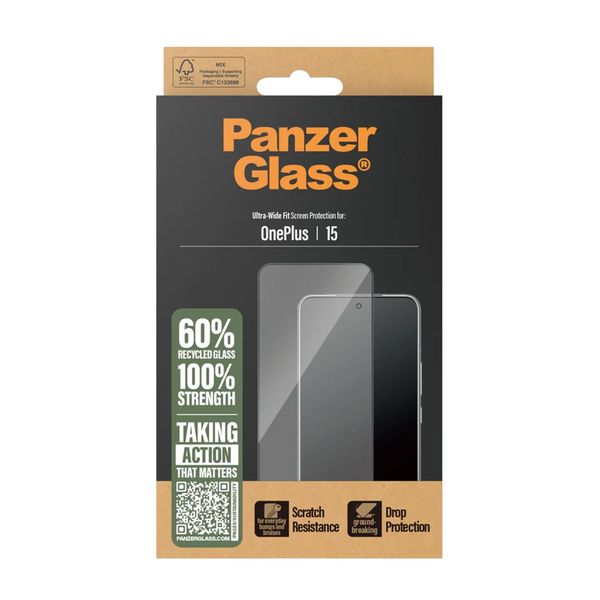 PanzerGlass Protection d'écran Ultra-Wide Fit Anti-bactérienne avec applicateur OnePlus 15