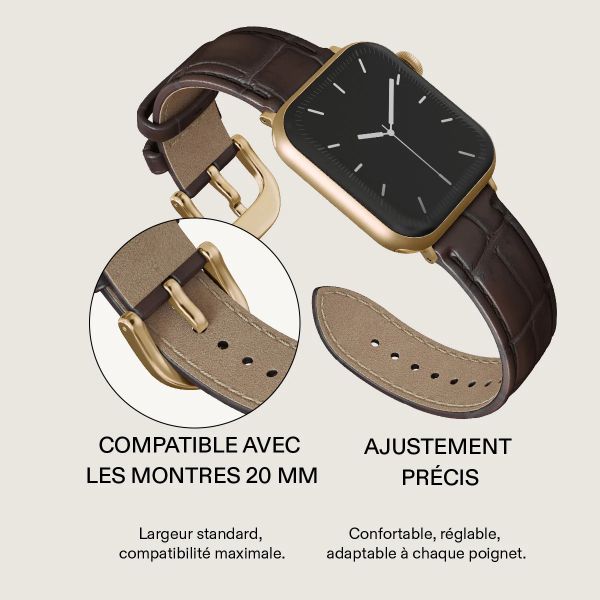 Burga Bracelet en cuir véritable  - Apple Watch | 44/45/46/49 mm / Connexion universelle 20 mm - Espresso / Gold