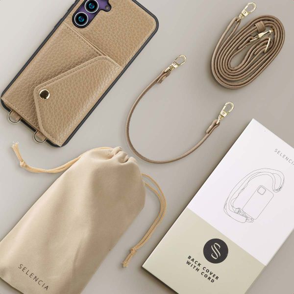 Selencia Coque de télephone Sera avec cordon et porte-cartes enveloppe Samsung Galaxy S23 FE - Taupe
