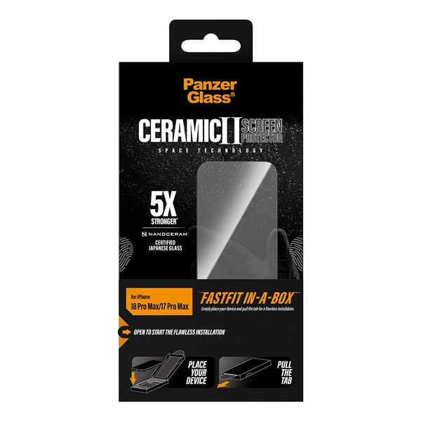 PanzerGlass Protection d'écran Ceramic FastFit en boîte Apple iPhone 18 Pro Max / 17 Pro Max