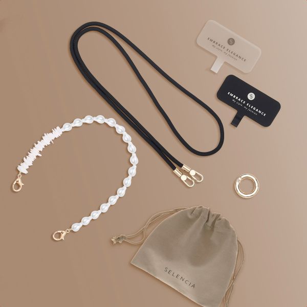 Selencia Ensemble de cordons pour téléphone avec perles et coquillages - Midnight Black
