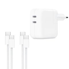Apple Adaptateur secteur double USB-C d'origine 35 W + 2 câbles de recharge USB-C vers USB-C d'origine 60 W - 1 mètre - Blanc