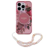 Guess MagSafe IML Flowers Case avec beads strap Apple iPhone 15 Pro Max - Pink