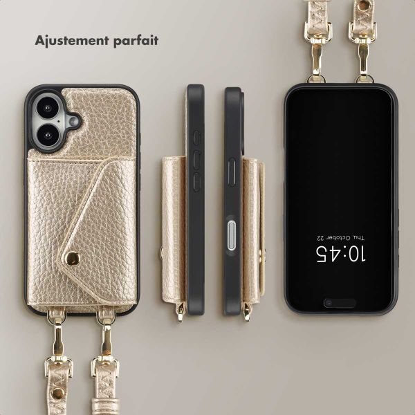 Selencia Coque de télephone Sera avec cordon et porte-cartes enveloppe Apple iPhone 16 - Champagne