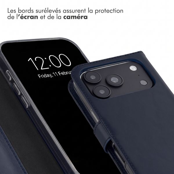 Selencia Étui portefeuille en cuir véritable Apple iPhone 18 Pro Max / 17 Pro Max - Bleu