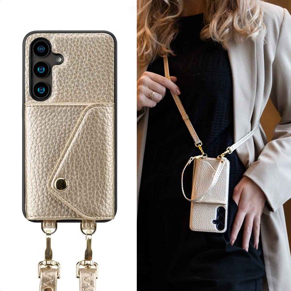 Selencia Coque de télephone Sera avec cordon et porte-cartes enveloppe Samsung Galaxy S24 - Champagne