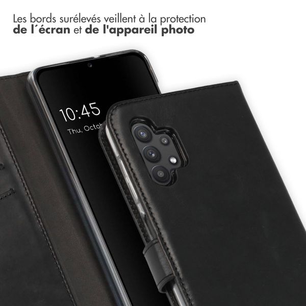 Selencia Étui portefeuille en cuir véritable Samsung Galaxy A32 (5G) - Noir