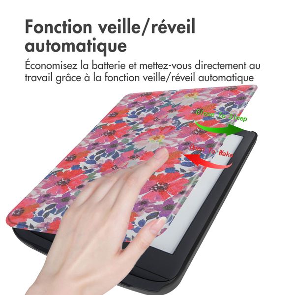 imoshion Design Slim Hard Case Sleepcover Pocketbook Touch Lux 5 / HD 3 / Basic Lux 4 / Vivlio Lux 5 - Flower Watercolor