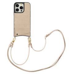 Selencia Coque de télephone Nova Croco avec cordon et porte-cartes Apple iPhone 14 Pro - Beige