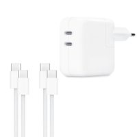 Apple Adaptateur secteur double USB-C d'origine 35 W + 2 câbles de recharge USB-C vers USB-C d'origine 60 W - 1 mètre - Blanc