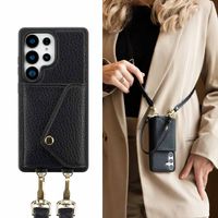 Selencia Coque de télephone Sera avec cordon et porte-cartes enveloppe Samsung Galaxy S25 Ultra - Noir