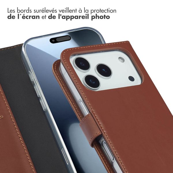 Selencia Étui portefeuille en cuir véritable Apple iPhone 17 Pro - Marron clair