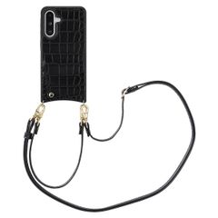 Selencia Coque de télephone Nova Croco avec cordon et porte-cartes Samsung Galaxy A36 / A56 - Noir