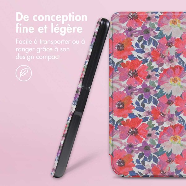 imoshion Design Slim Hard Sleepcover avec support Kobo Libra Colour - Flower Watercolor