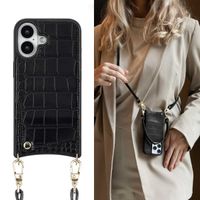 Selencia Coque de télephone Nova Croco avec cordon et porte-cartes Apple iPhone 16 - Noir