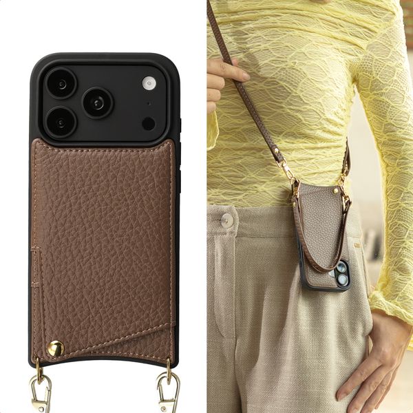 Selencia Coque de télephone Nova avec cordon et porte-cartes Apple iPhone 18 Pro Max / 17 Pro Max - Mocha Brown