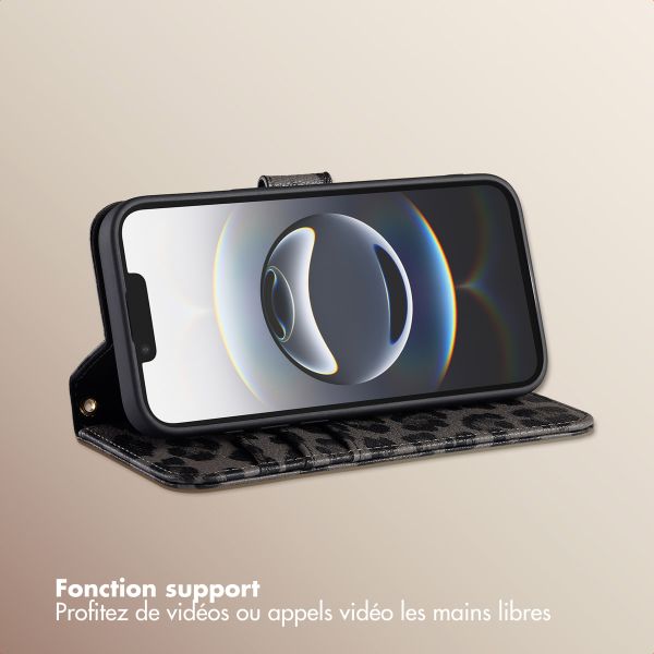Selencia Étui de télephone portefeuille imprimé léopard Sabi Apple iPhone 17e / 16e - Midnight Black