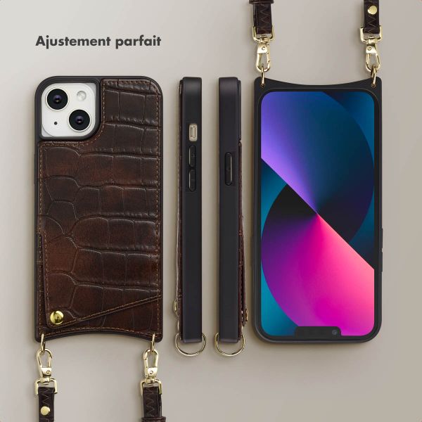 Selencia Coque de télephone Nova Croco avec cordon et porte-cartes Apple iPhone 14 / 13 - Choco Brown