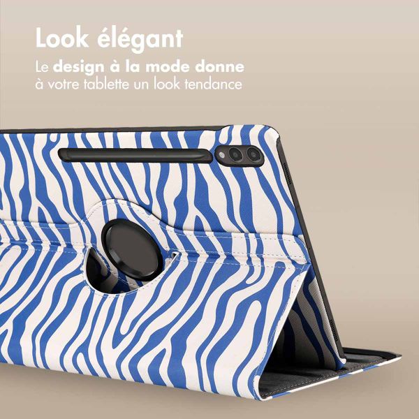 imoshion Coque Design rotatif à 360° Samsung Galaxy Tab S10 Ultra / Tab S9 Ultra - White Blue Stripes