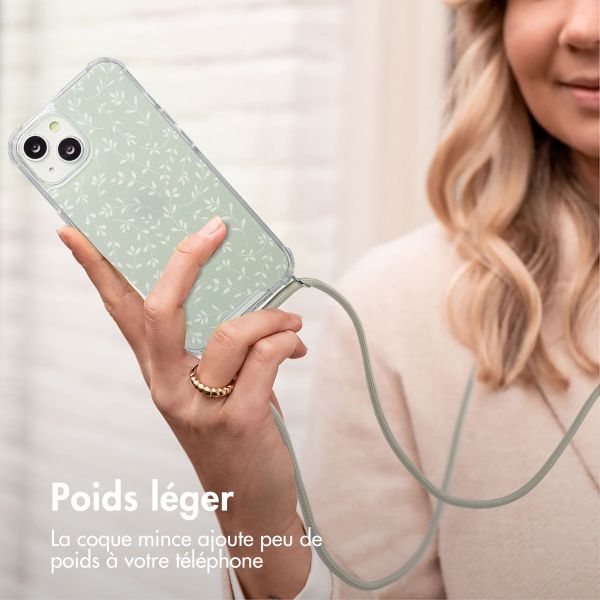 imoshion Coque Design avec cordon Apple iPhone 14 - Smoke Green Flowers
