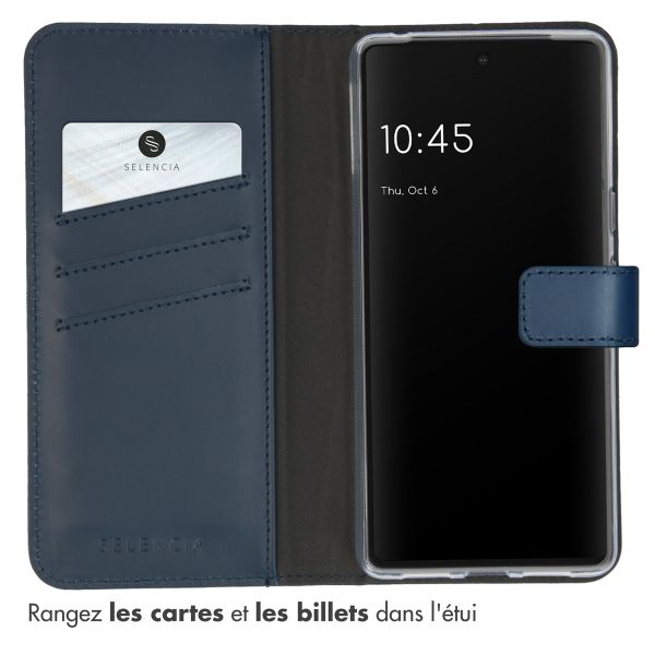 Selencia Étui portefeuille en cuir véritable Google Pixel 7 - Bleu