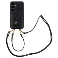 Selencia Coque de télephone Sera avec cordon et porte-cartes enveloppe Samsung Galaxy S24 - Noir