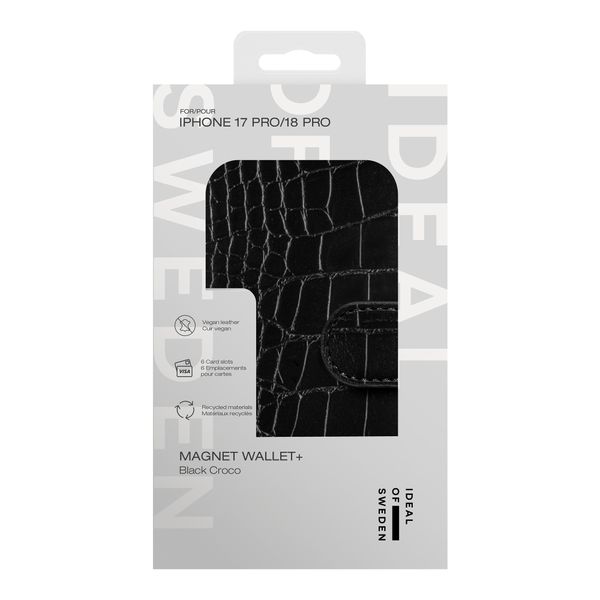 iDeal of Sweden Magnet Wallet+ Étui portefeuille Apple iPhone 18 Pro / 17 Pro - Black Croco
