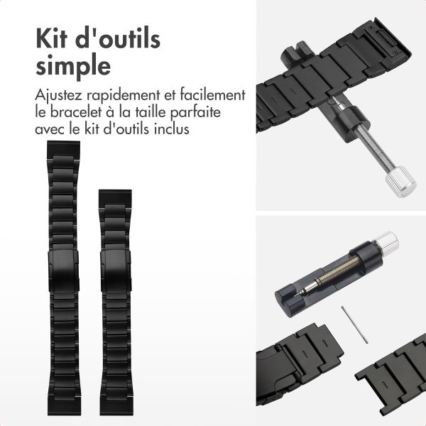 Accezz Bracelet en acier Titane mat  - Connexion Garmin 26 mm - Noir