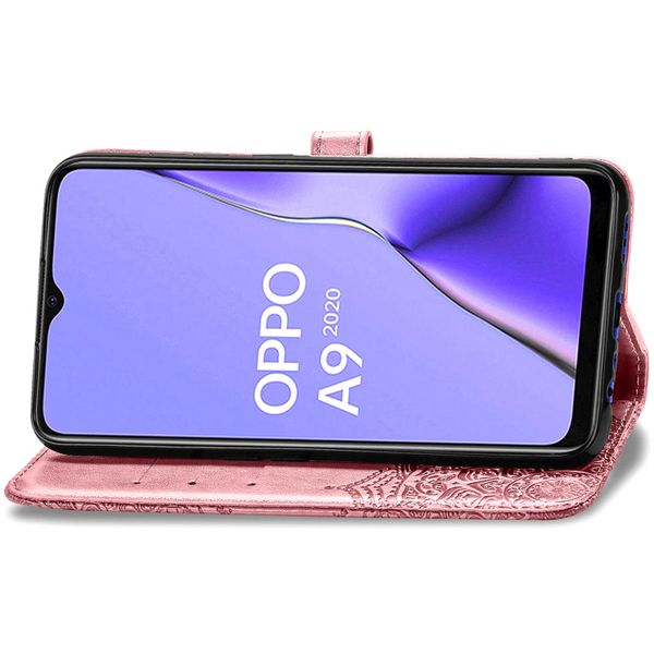 Etui de télephone portefeuille Mandala Oppo A5 (2020) / A9 (2020) - Rose Doré