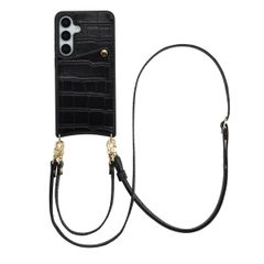 Selencia Coque de télephone Nova Croco avec cordon et porte-cartes Samsung Galaxy S25 / S24 - Noir