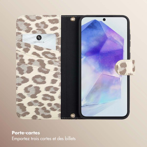 Selencia Étui de télephone portefeuille imprimé léopard Sabi Samsung Galaxy A55 - Soft Ivory