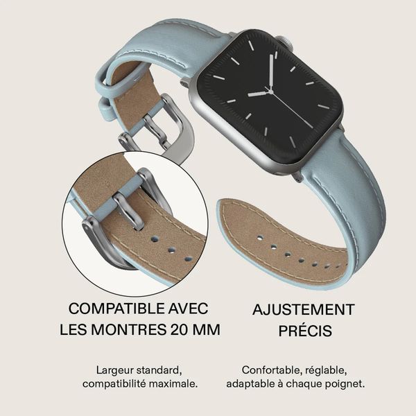 Burga Bracelet en cuir véritable  - Apple Watch | 44/45/46/49 mm / Connexion universelle 20 mm - Dream / Silver