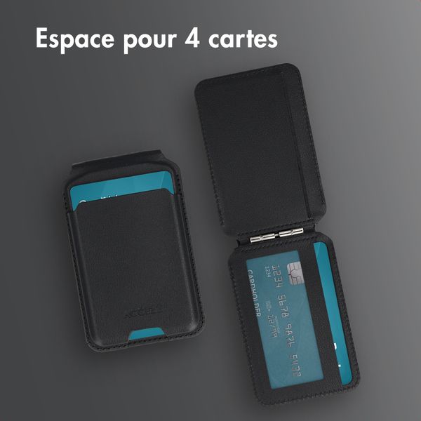 Accezz Portefeuille en cuir magnétique avec support - Compatible avec Apple Find My - Onyx Black