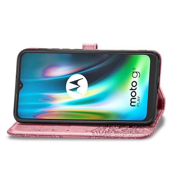 Etui de télephone portefeuille Mandala Motorola Moto E7 Plus / G9 Play - Rose Doré
