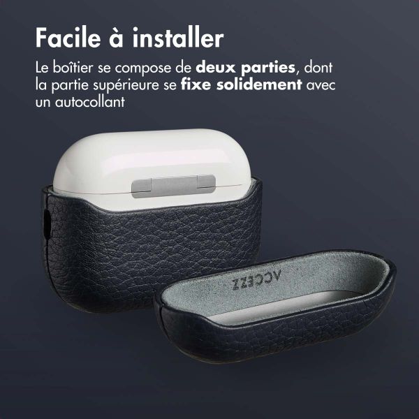 Accezz Coque en cuir véritable  Apple Airpods Pro 3 - Bleu foncé