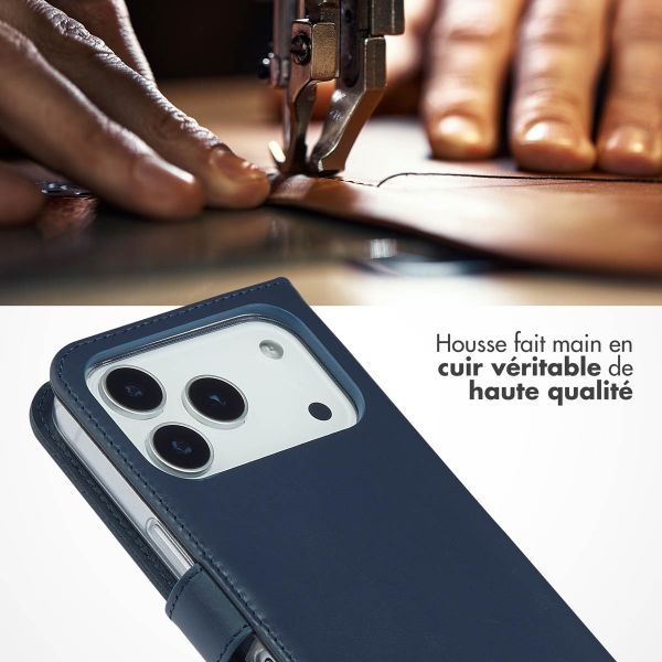 Selencia Étui portefeuille en cuir véritable Apple iPhone 17 Pro - Bleu
