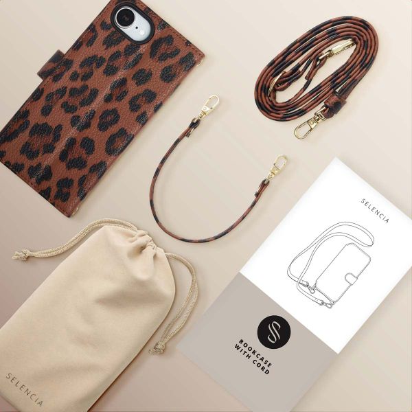 Selencia Étui de télephone portefeuille imprimé léopard Sabi Apple iPhone 17e / 16e - Mocha Brown