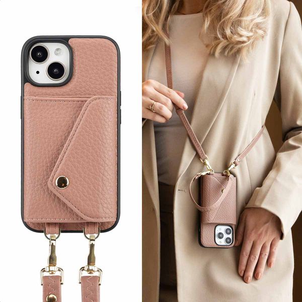 Selencia Coque de télephone Sera avec cordon et porte-cartes enveloppe Apple iPhone 15 - Old Pink