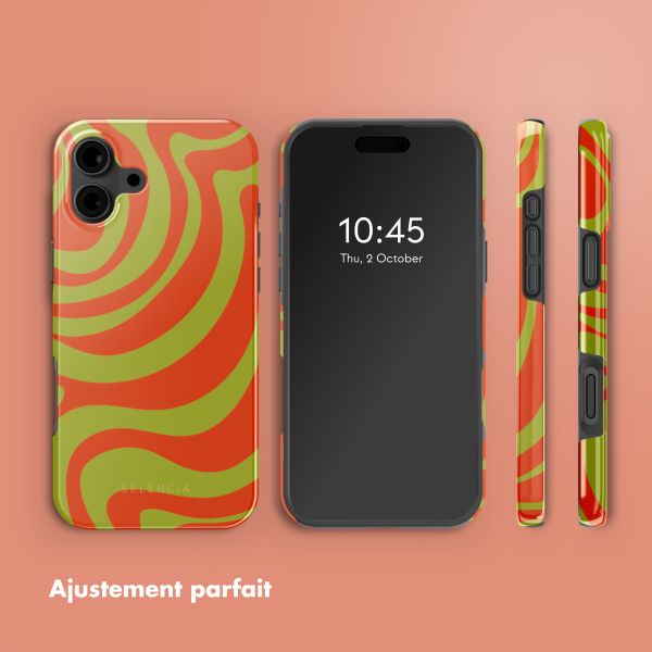 Selencia Coque arrière Vivid avec MagSafe Apple iPhone 16 - Wavy Swirl Orange Fern