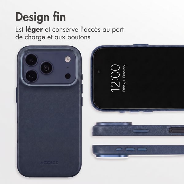 Accezz Coque arrière en cuir avec MagSafe Apple iPhone 18 Pro / 17 Pro - Nightfall Blue