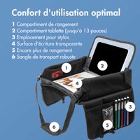 imoshion Table de voyage - Support de tablette voiture - 7 compartiments de rangement - Inclus 2 coloriages - Noir