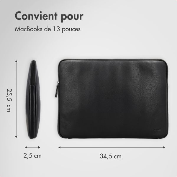 Accezz Pochette ordinateur Leather avec fermeture éclair 13-14 pouces - Noir