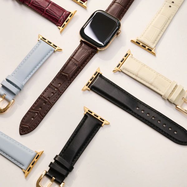 Burga Bracelet en cuir véritable  - Apple Watch | 44/45/46/49 mm / Connexion universelle 20 mm - Don't Text / Gold