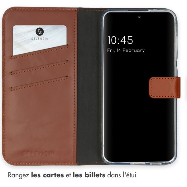 Selencia Étui portefeuille en cuir véritable Samsung Galaxy S24 - Marron clair