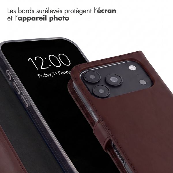 Selencia Étui portefeuille en cuir véritable Apple iPhone 18 Pro Max / 17 Pro Max - Marron