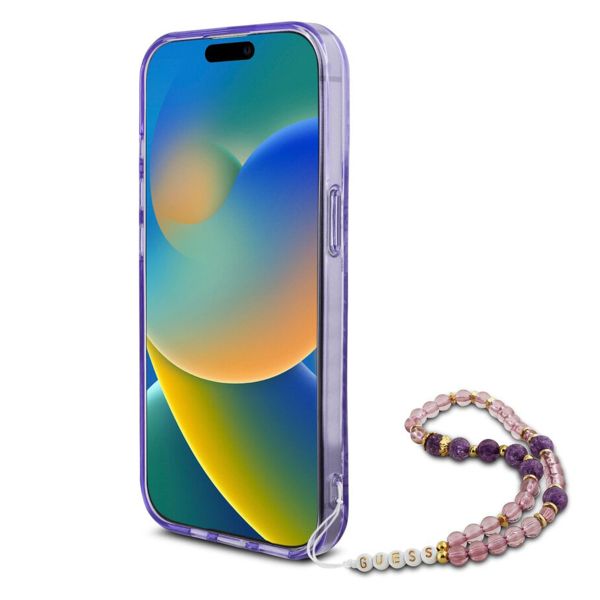 Guess MagSafe IML Flowers Case avec beads strap Apple iPhone 15 Pro Max - Purple