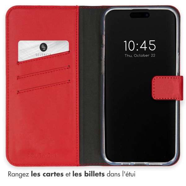 Selencia Étui portefeuille en cuir véritable Apple iPhone 15 Pro Max - Rouge