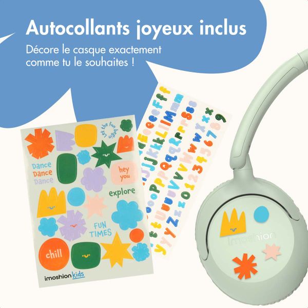 imoshion Casque filaires pour enfants - Câble AUX - Limiteur de décibels - Mint Green
