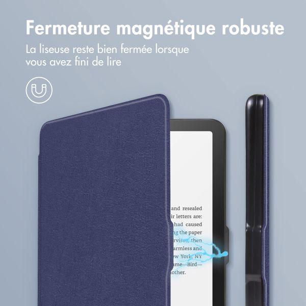 imoshion Étui de liseuse portefeuille Slim Hard Amazon Kindle Paperwhite (2024) / Paperwhite Signature Edition (2024) / Colorsoft (2024) / Colorsoft Signature Edition (2024) - Bleu foncé