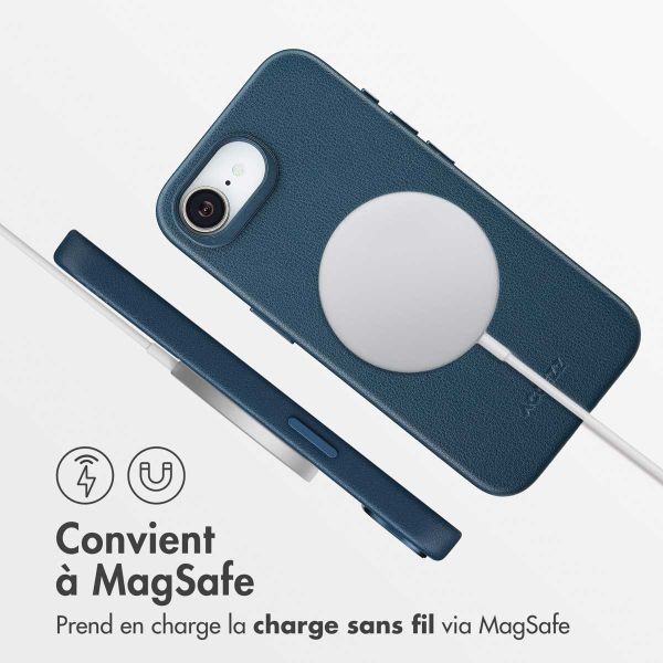 Accezz Coque arrière en cuir avec MagSafe Apple iPhone 17e / 16e - Nightfall Blue